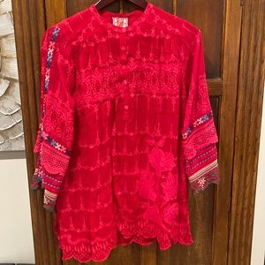 Johnny Was gorgeous red long sleeved tunic. Size S.